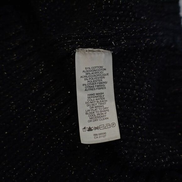 DKNY Jeans Small Black W/ Metallic Gold Spec Scoop Neck Sweater Cotton Acrylic P - Picture 7 of 7